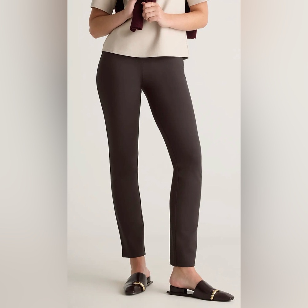 Quince Ultra-Stretch Ponte Straight Leg Pants Espresso Brown 30in inseam